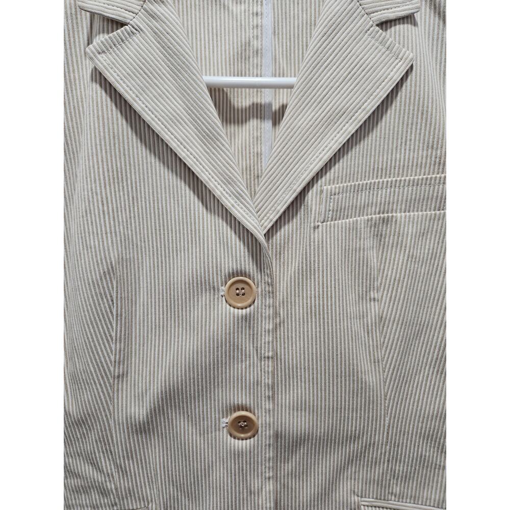 Vintage Theory White Beige Pinstripe Cotton Women's Blazer Size 6 Neutral Jacket - Picture 3 of 11